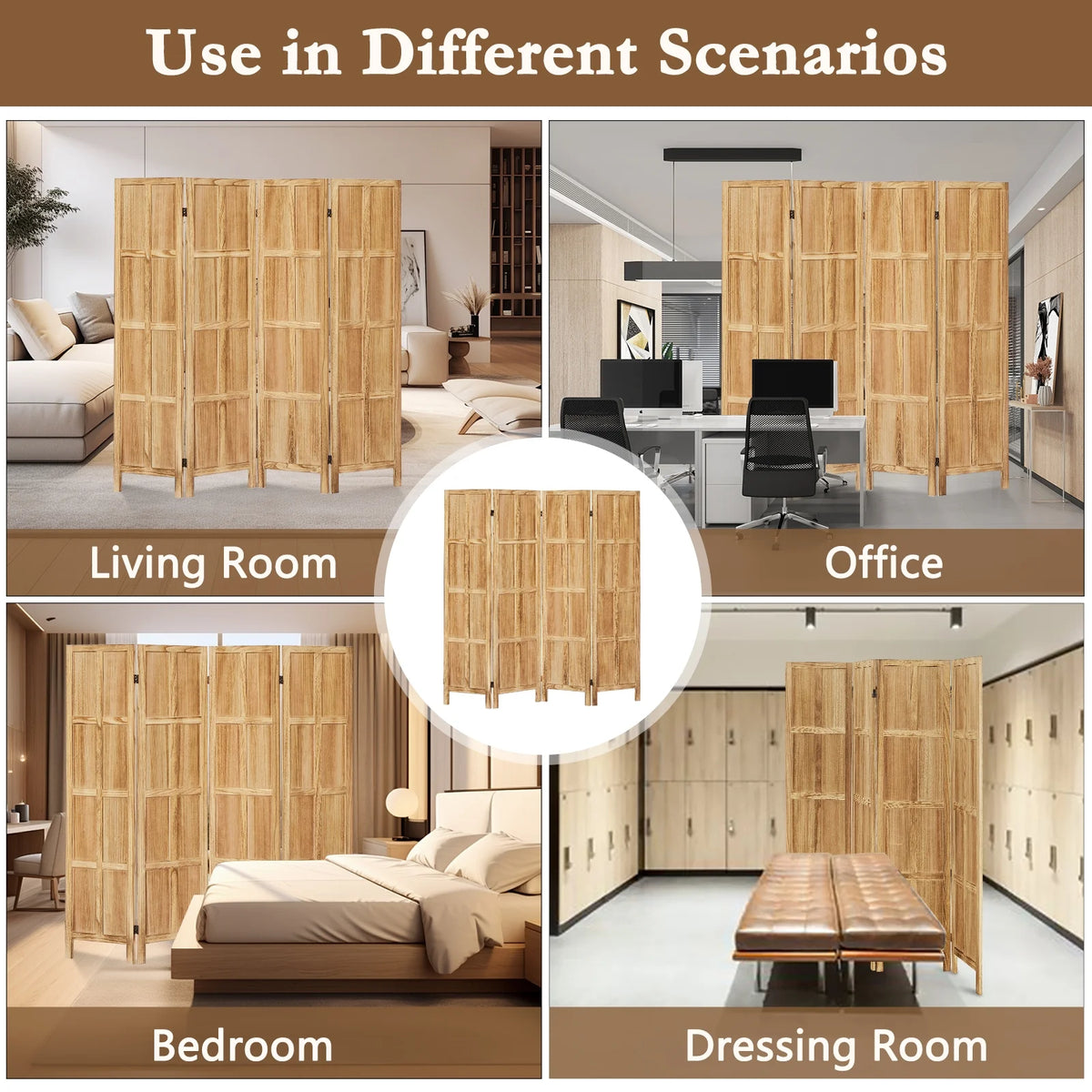 Aletheiawu 4 Panel Room Divider Wall and Folding Privacy Screens No Installation Required White