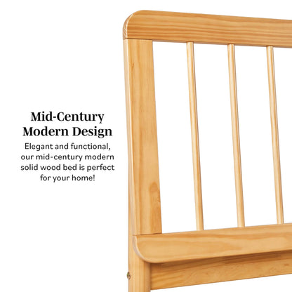 Walker Edison Mid-Century Modern Slatted Solid Wood Queen Bedframe, Natural Pine