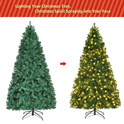 Costway 7Ft Pre-Lit PVC Hinged Christmas Tree 300 LED Lights Green