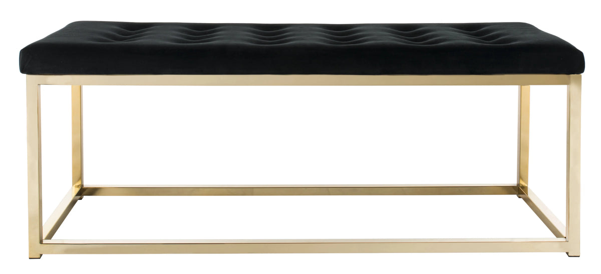 SAFAVIEH Reynolds Contemporary Modern Glam Tufted Bench, Black/Brass