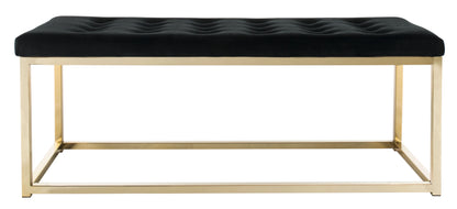 SAFAVIEH Reynolds Contemporary Modern Glam Tufted Bench, Black/Brass