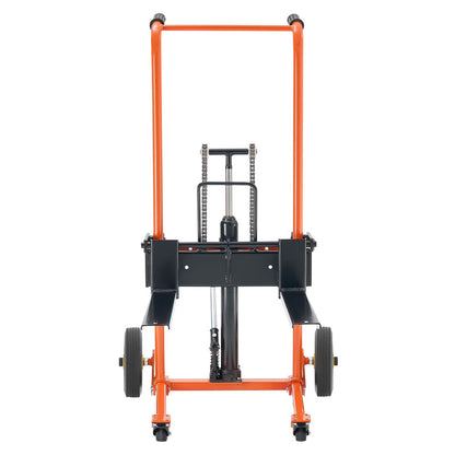 KFFKFF Hydraulic Material Lift Winch Stacker, 450 lbs Capacity, Pallet Truck with Fork Lift Table, 39.4-Inch Max Height, Foldable & Portable Pallet Jack Cart, Yellow & Black