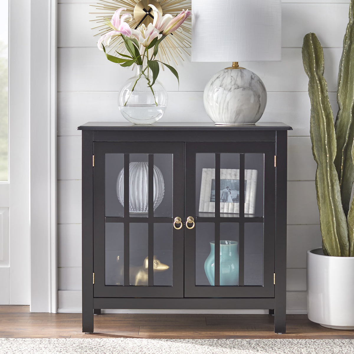 Simple Living  Portland 2-Door Glass Cabinet Antique White