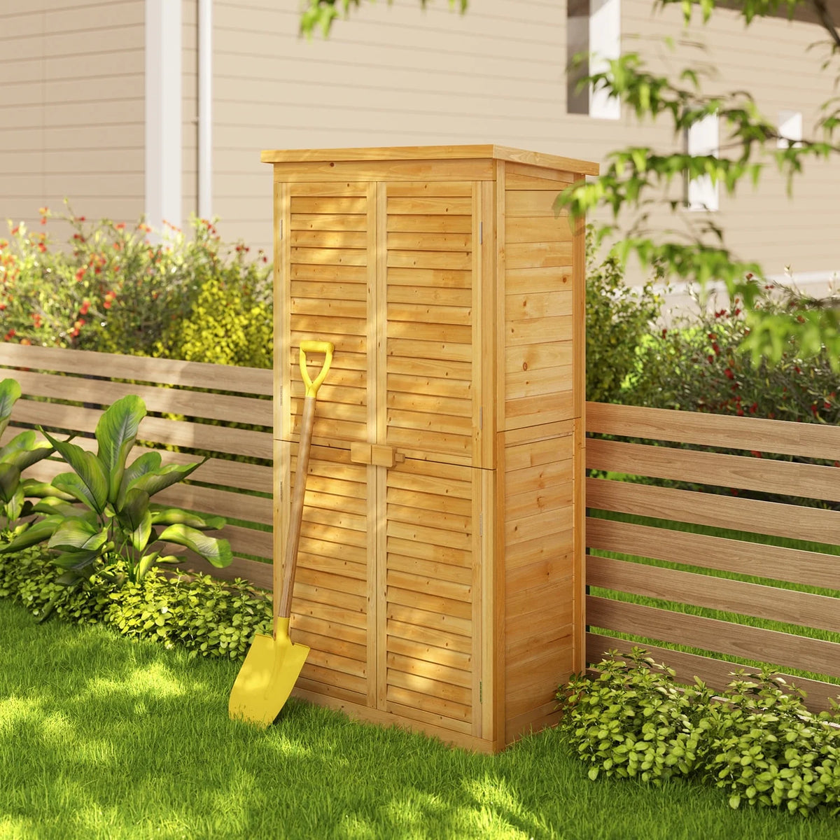 Asofer Outdoor Storage Shed, Storage Cabinet Clearance, Wooden Tool Shed, Deck Cabinet for Outside Patio Lawn