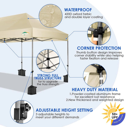 COBIZI 10x15ft Pop up Canopy, Heavy Duty Party Canopy Waterproof Commercial for Outdoor,Black