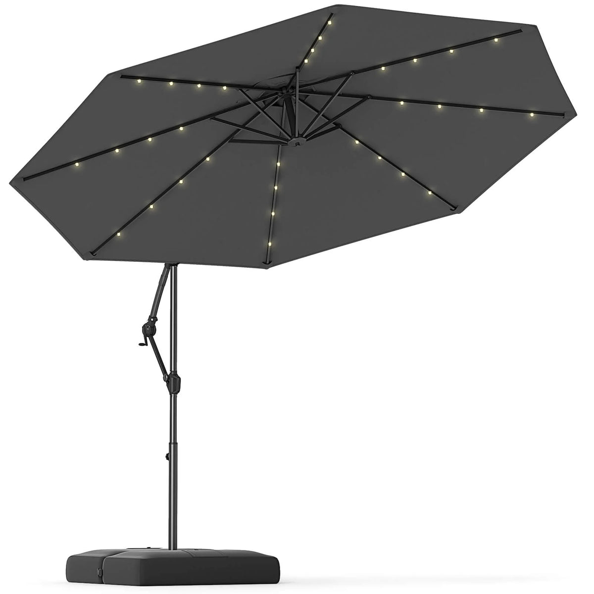 Costway 10 FT Solar Offset Hanging Umbrella Patio Cantilever Umbrella with 32 LED Lights Brown