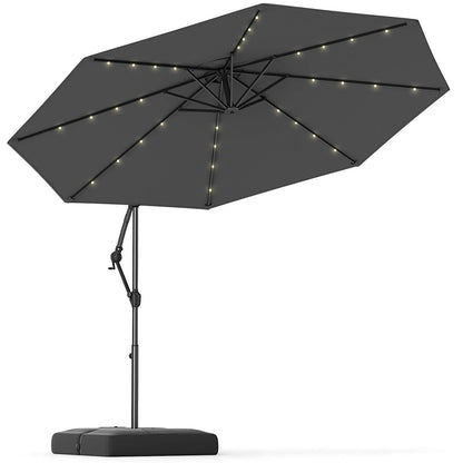 Costway 10 FT Solar Offset Hanging Umbrella Patio Cantilever Umbrella with 32 LED Lights Brown