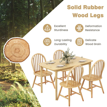 Gymax 5 PCS Wooden Dining Table Set 48'' Rectangular Kitchen Table & 4 Windsor Chairs