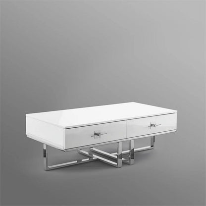 Posh Living Mano 2-Drawers Stainless Steel Base Coffee Table - Light Gray/Chrome