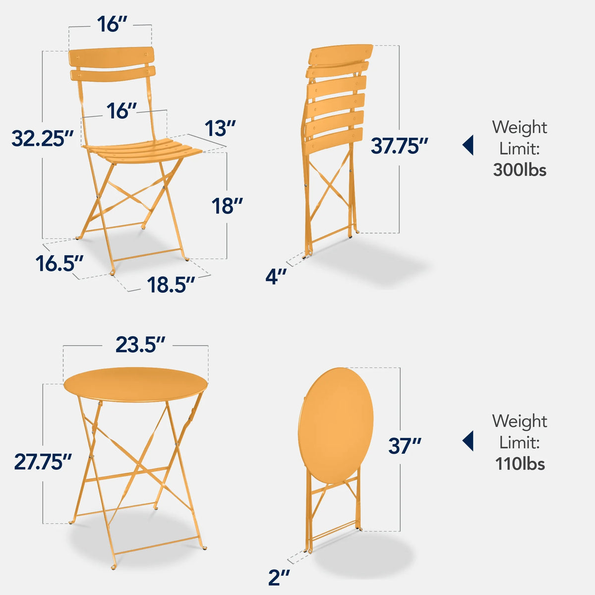 Best Choice Products 3-Piece Small Bistro Set, Folding Patio Furniture Set of 2 Chairs and Table - Black