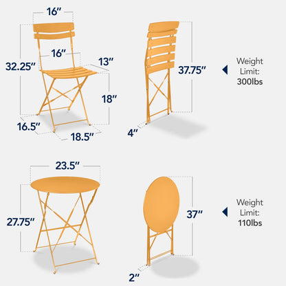 Best Choice Products 3-Piece Small Bistro Set, Folding Patio Furniture Set of 2 Chairs and Table - Black