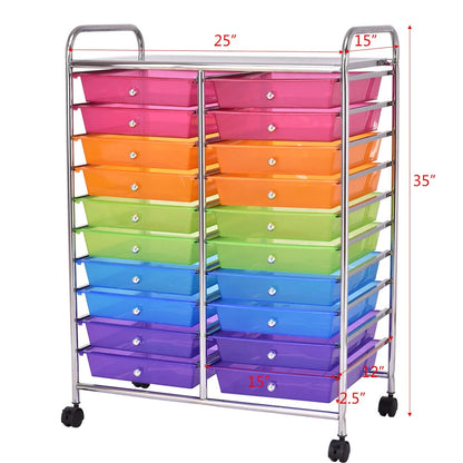 Costway 20 Drawer Rolling Storage Cart Tools Scrapbook Paper Office School Organizer Yellow