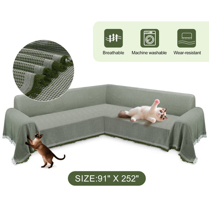 HDCAXKJ Washable L Shape Sofa Covers Reversible Sectional Couch Covers Corner Sofa Slipcovers Blankets Sofa Cover for Living Room Home Decor,91"x252",Gray