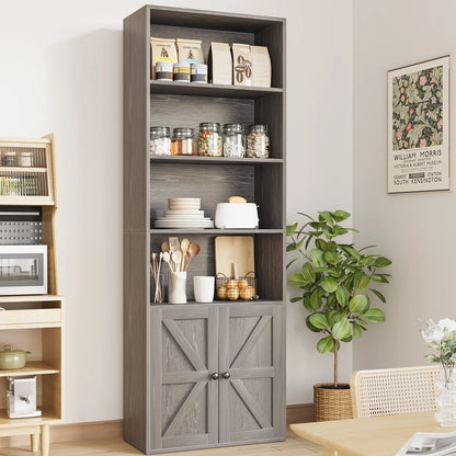Furmax 1 Piece 4-Shelf Farmhouse Bookcases 4-Tier Bookshelf with Adjustable Shelves&Doors,Storage Cabinet for Home Living room,Kitchen,Office,White