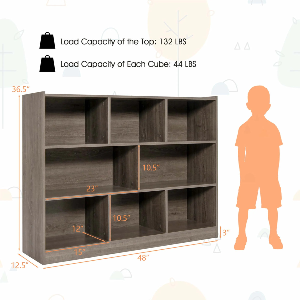 Costway 3-tier Open Bookcase 8-Cube Floor Standing Storage Shelves Display Cabinet White