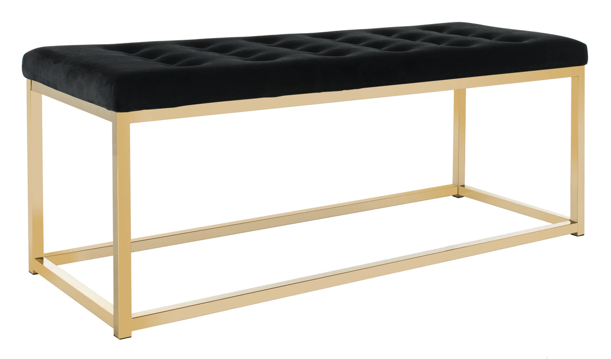 SAFAVIEH Reynolds Contemporary Modern Glam Tufted Bench, Black/Brass