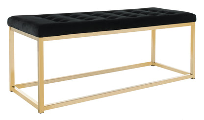SAFAVIEH Reynolds Contemporary Modern Glam Tufted Bench, Black/Brass