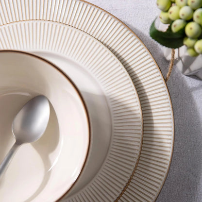 18-Piece Embossed Ceramic Dinnerware Set Dishwasher Microwave Safe Stackable Modern Gift for Wedding Housewarming