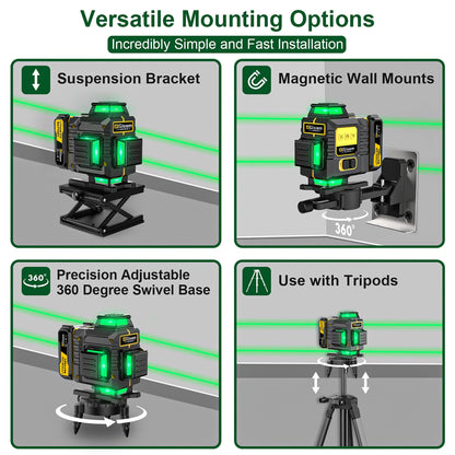 Gisam Laser Level with Tripod , 4x360 Self-Leveling Green Cross Line 4D Laser Tool with Remote Control & 2* 4800mAh Battery