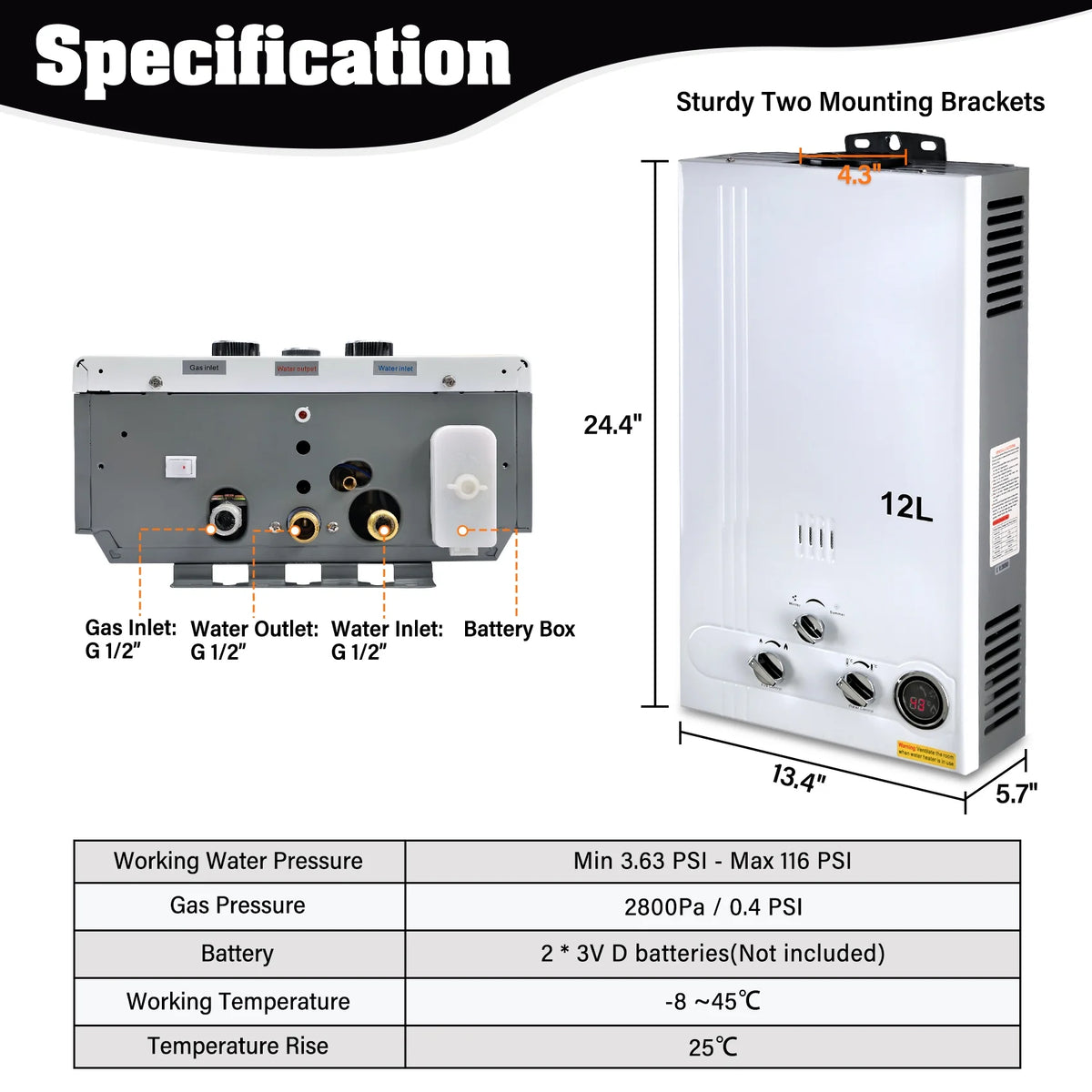 TCFUNDY 4.8 GPM 18L Tankless Water Heater LPG Liquid Propane Gas Instant Hot Boiler with Digital Display