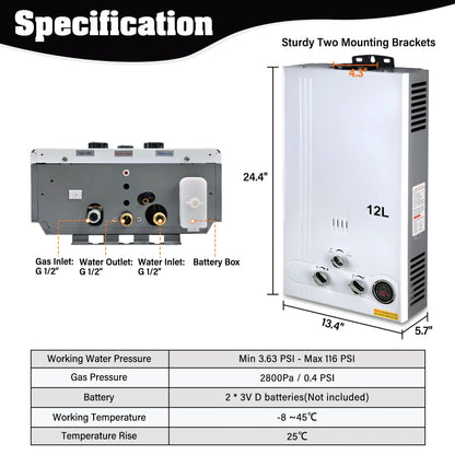 TCFUNDY 4.8 GPM 18L Tankless Water Heater LPG Liquid Propane Gas Instant Hot Boiler with Digital Display