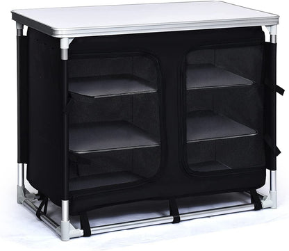 Cook Table Kitchen Station with Storage Organizer and Carrying Bag, for BBQ Party, Picnics, Backyards, Tailgating, Portable, Black