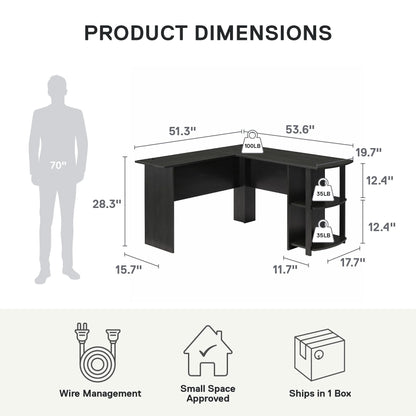 Ameriwood Home L Shaped Desk with Side Storage, Black Oak