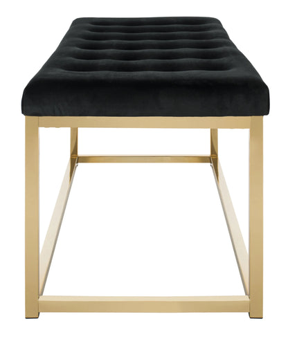 SAFAVIEH Reynolds Contemporary Modern Glam Tufted Bench, Black/Brass