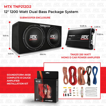 MTX 12" 1200W Dual Loaded Car Subwoofer Audio, Sub Box, Amplifier and Amp Kit