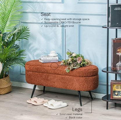 Metal and White Boucle Storage Bench Modern Design Style Entryway