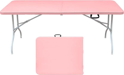 Folding Table with Carry Handle, Portable Fold-in-Half Plastic Table, Rectangle Foldable Table for Indoor