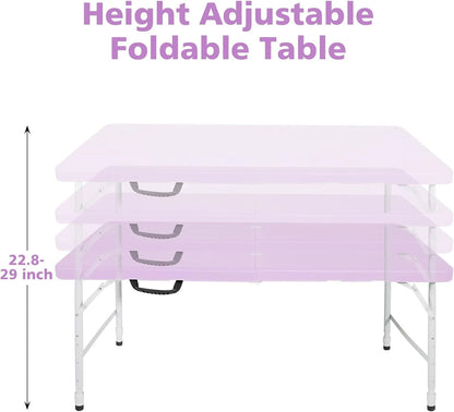 Folding Table with Carry Handle, Portable Fold-in-Half Plastic Table, Rectangle Foldable Table for Indoor