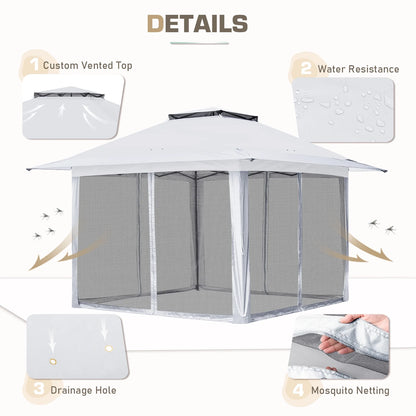 EAGLE PEAK 13' x 13' Pop-Up Gazebo Tent Instant w/Mosquito Netting，Outdoor Gazebo Canopy Easy Set-up Folding Shelter (Beige/Brown)