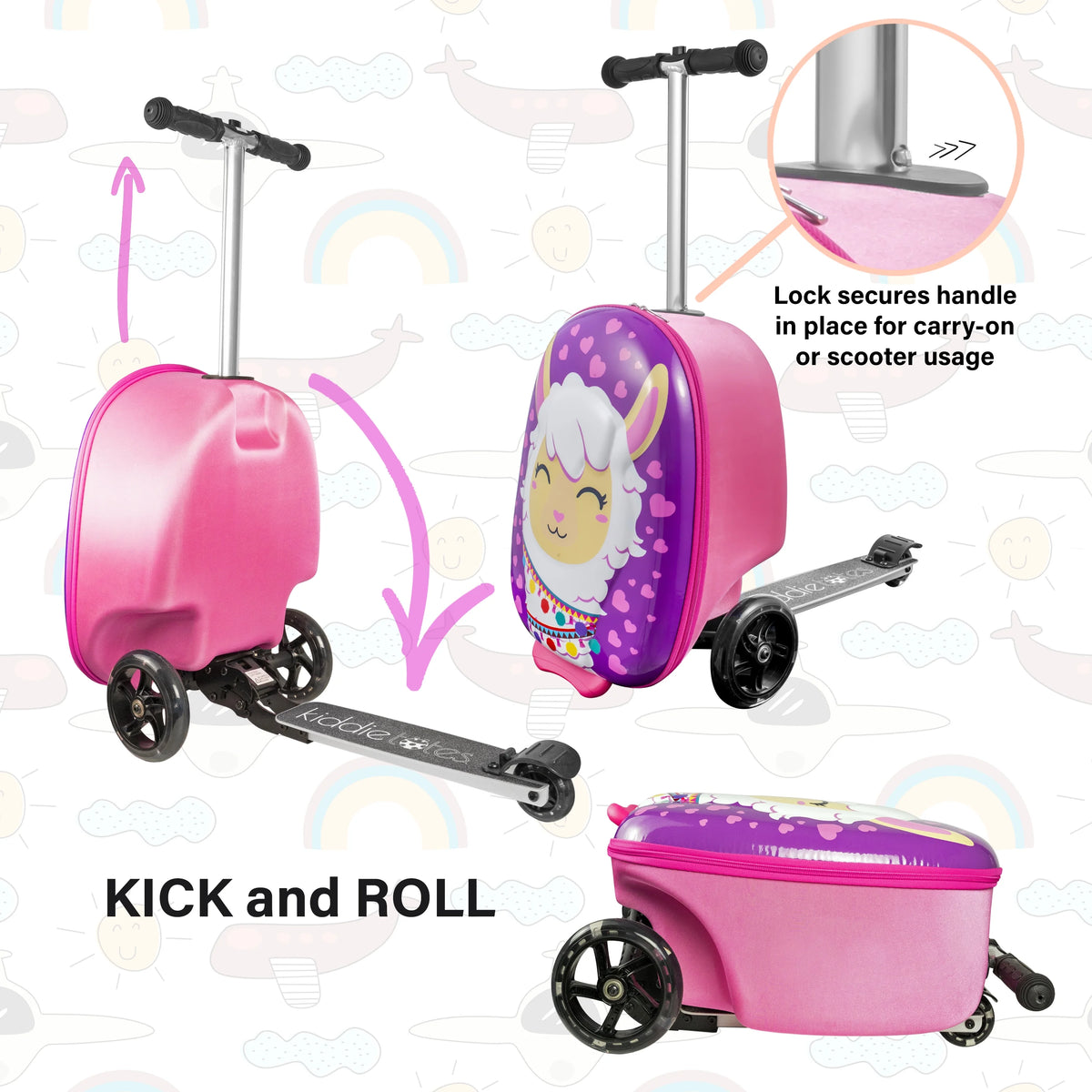 Kiddietotes Kid's Hard Shell Scooter Ride On Suitcase, Pink