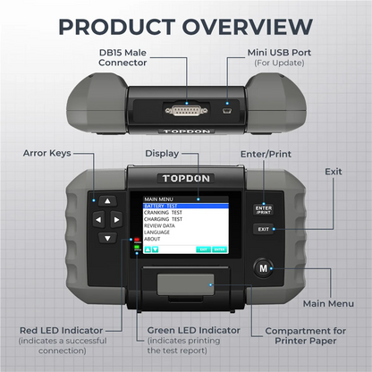Topdon BT600 - 12V Battery & 12V/24V System Tester w/Built-in Printer
