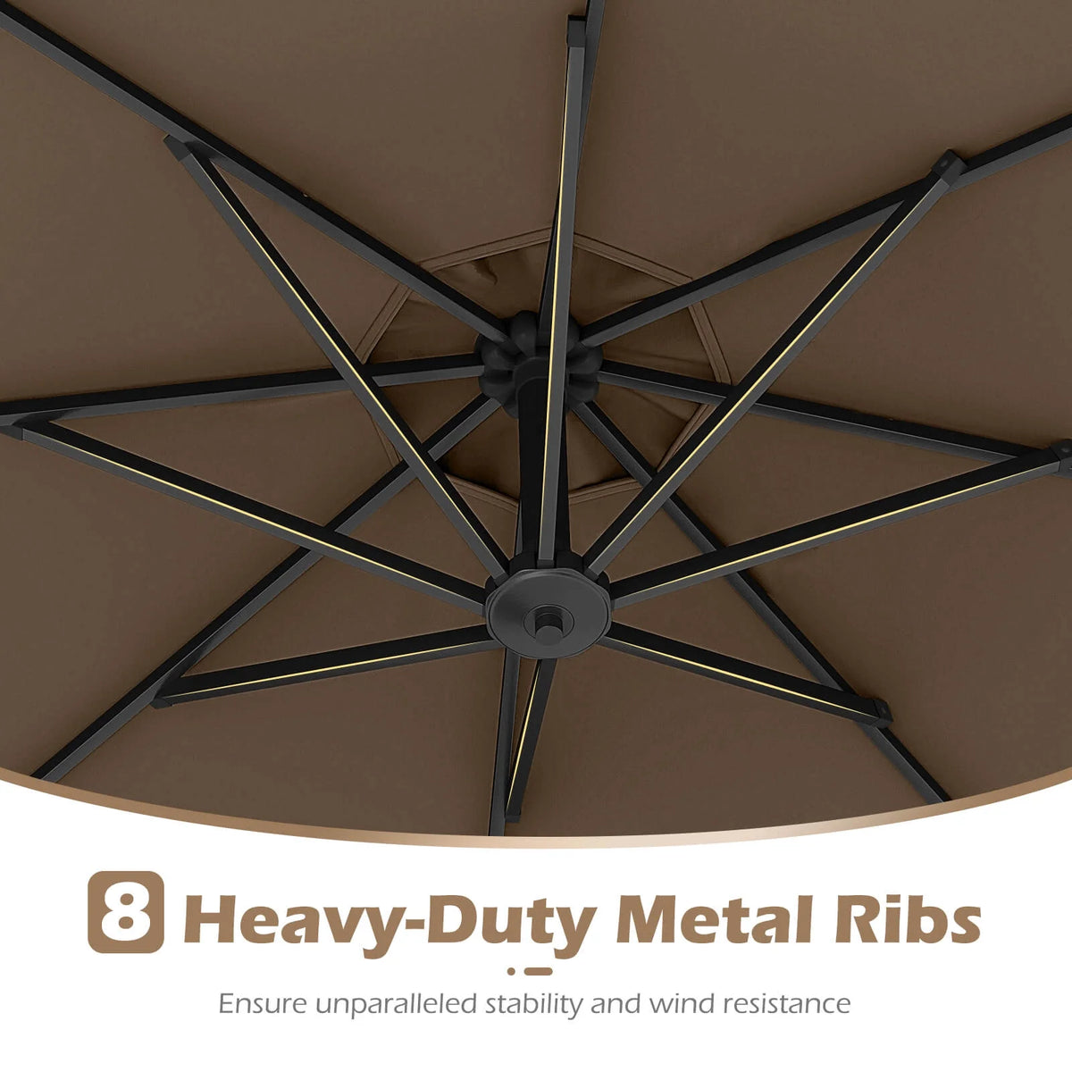 Costway 10 FT Solar Offset Hanging Umbrella Patio Cantilever Umbrella with 32 LED Lights Brown