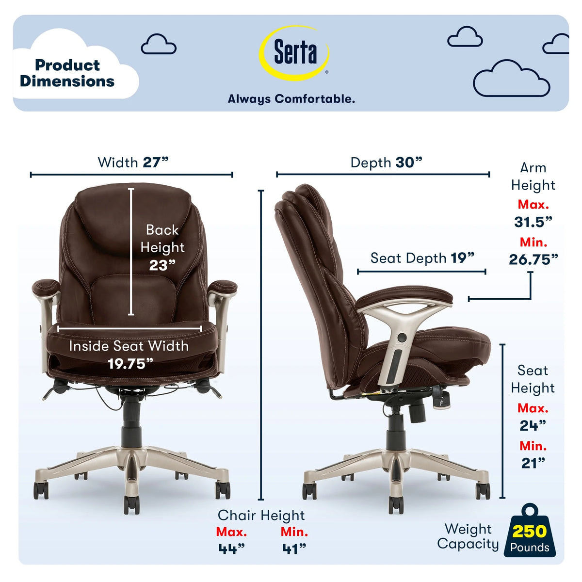 Serta Back in Motion Technology Fabric Executive Office Chair, Light Gray