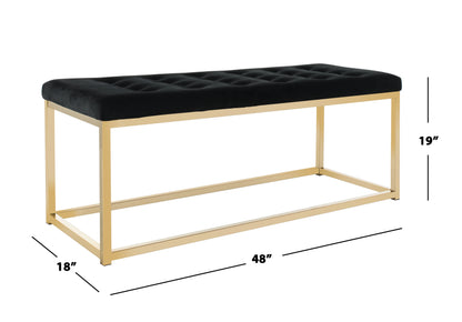 SAFAVIEH Reynolds Contemporary Modern Glam Tufted Bench, Black/Brass