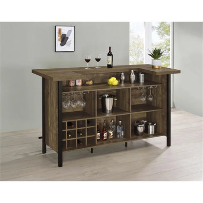 Maklaine Modern Wood Rectangular Storage Bar Unit in Rustic Oak