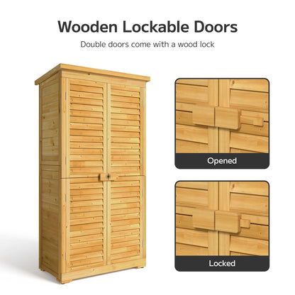 Asofer Outdoor Storage Shed, Storage Cabinet Clearance, Wooden Tool Shed, Deck Cabinet for Outside Patio Lawn