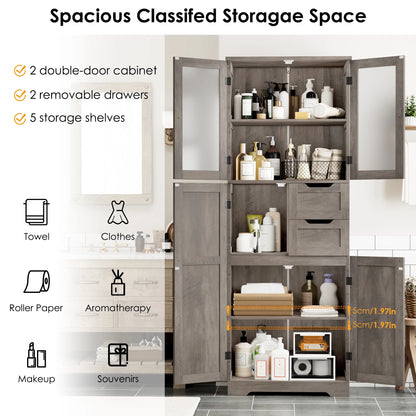 Homfa 67" Tall Bathroom Cabinet, White Linen Cabinet with Doors and Removable Drawers, Kitchen Cupboard