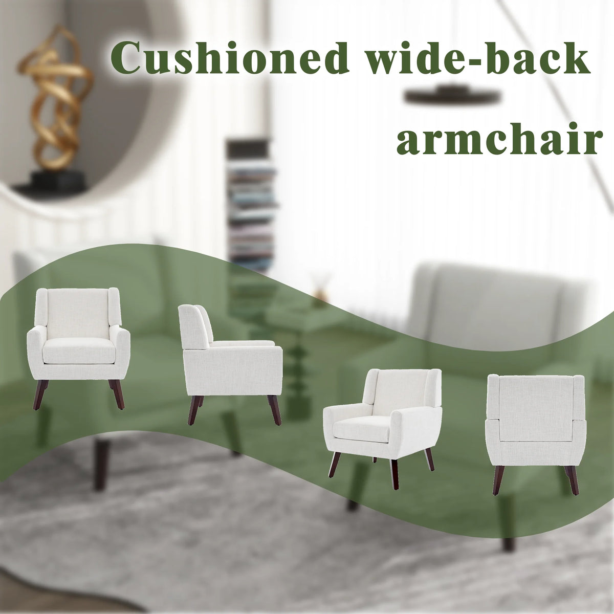 DREAMSIDEA Accent Chair Set of 2 Living Room Chair Linen Upholstered Comfortable Armchair Modern Chairs for Living Room Bedroom Indoor Furniture, Beige