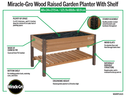 Miracle-Gro Wood 2 x 4 ft. Raised Garden Planter with Shelf