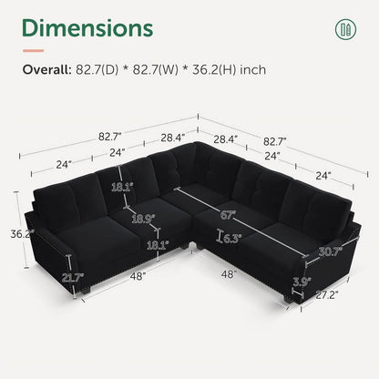 HONBAY Rivet Corner Sofa L-Shaped Sofa Couch Reversible 4-Seater Couch for Living Room and Apartment, Dark Blue