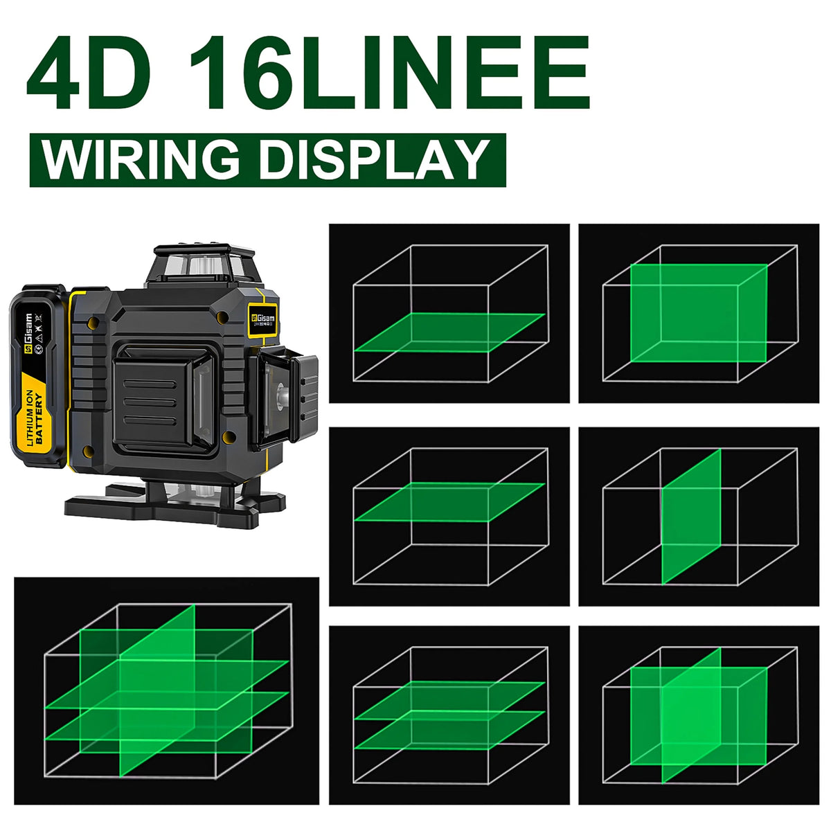 Gisam Laser Level with Tripod , 4x360 Self-Leveling Green Cross Line 4D Laser Tool with Remote Control & 2* 4800mAh Battery