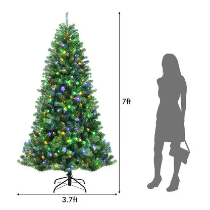 Costway 7ft Pre-lit Hinged Christmas Tree w/ Remote Control & 9 Lighting Modes
