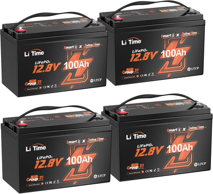 LiTime 12V 100Ah TM Bluetooth Lithium LiFePO4 Battery Low Temp Protection 1280W for Trolling Motor