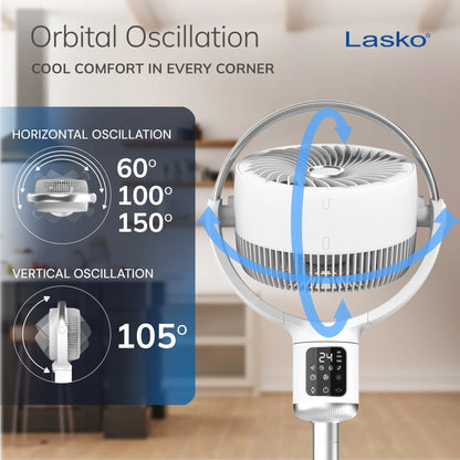 Lasko Whirlwind 7 24-Speed Orbital Motion 25ft/s Airflow Remote Control Pedestal Fan, APDC301