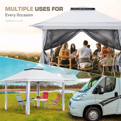 EAGLE PEAK 13' x 13' Pop-Up Gazebo Tent Instant w/Mosquito Netting，Outdoor Gazebo Canopy Easy Set-up Folding Shelter (Beige/Brown)