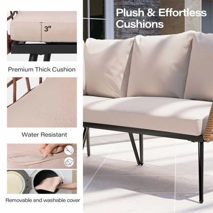 LAUSAINT HOME 4 Pieces Outdoor Conversation Sets, Patio Metal Frame Sofa with Wood Loveseat and Coffee Table, Beige Cushions